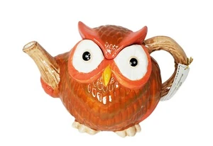 New GEA Design Orange Ceramic 3D Owl Coffee Tea Pot New With Tag - Picture 1 of 10
