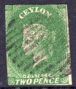 c.1857 Ceylon (Sri Lanka) QV 2d TWO PENCE Green Star WMK REF: CEY26 - Picture 1 of 2