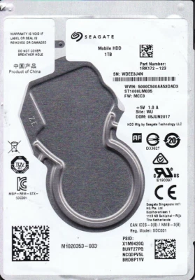 ST1000LM035 p/n: 1RK172-123 f/w: MCC3 s/n: WDE 2017 WU 1TB SATA 2.5" SEAGATE - Image 1 of 2