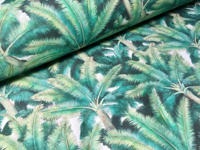 PALMS Palm Leaf Tree Fabric Tropical Leaves Curtain Material -275cm wide Green - Image 1 of 4
