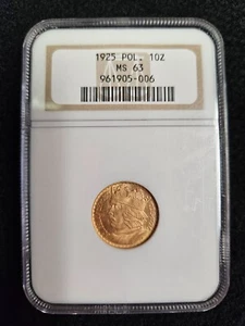 1925 Poland Gold 10 Zlotych Boleslaw MS-63 NGC - Picture 1 of 2