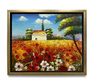 NY Art-Original Oil Painting of Flower Field on Canvas 8x10 Framed - Picture 1 of 6