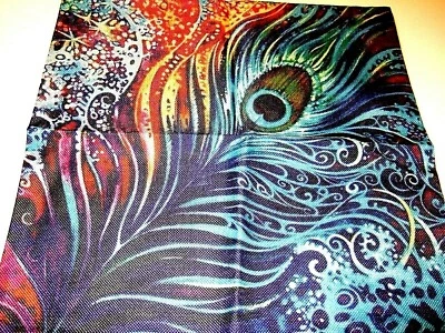 Square Cotton Canvas Peacock Feather Pillow Cover 17.5" x 17.5" NEW (#98) - Image 1 of 4