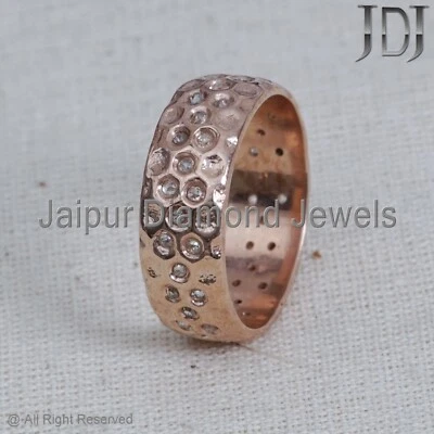 Natural Pave Diamond Ring Solid 925 Sterling Silver Jewelry Unisex Band Ring - Image 1 of 4