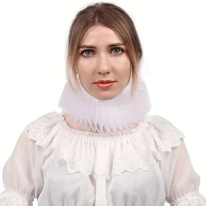 Cuello de payaso Isabelino Dickens cuello con volantes blanco talla única para la mayoría - Imagen 1 de 3