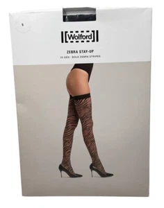 Medias Wolford Zebra Rayas Stay-ups Negras/Negras Talla Pequeña 28152-09 Nuevas - Imagen 1 de 7