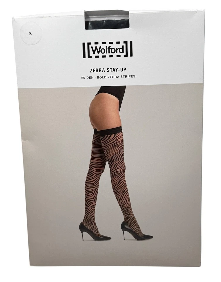 Wolford Zebra Striped Stay-ups Hosiery Black / Black Sz Small 28152 - 09