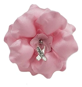 Breast Cancer Awareness Pink Fabric Flower Brooch Pin - Picture 1 of 4