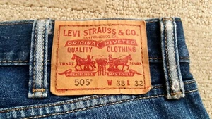 Levis 505 Red Tab Denim Jeans 38x32 Blue, Broken In, Straight Fit - Picture 1 of 4