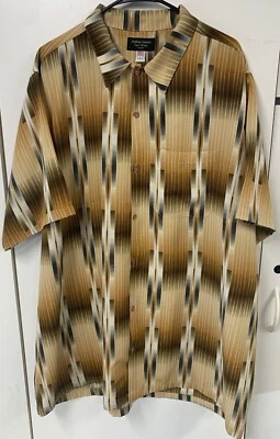 复古 Fulton Street 衬衫 Works Shortsleeve 2XLT 棕色条纹波西米亚美国制造 — 第 1/4 张图片