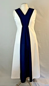 Maxi vestido vintage de los años 70 Leslie Fay para mujer azul blanco 34" usado en excelente estado - Imagen 1 de 4