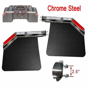 Pair Chrome Angled Spring Loaded Mud Flap Hanger 2.5" & Mud Flap for Semi Truck - Picture 1 of 13