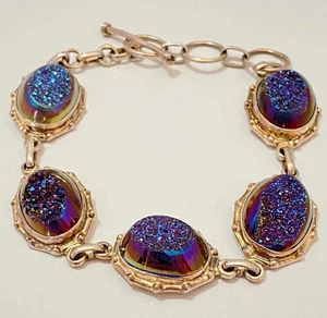 Brazalete de piedras preciosas crudas de cuarzo druzy púrpura plata esterlina 925 PJC de colección India - Imagen 1 de 10