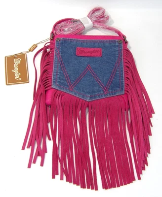 Bolso Bandolera Wrangler/Montana West Cuero Flecos Denim Bolsillo Rosa Caliente ¡Nuevo! Foto 1 de 4