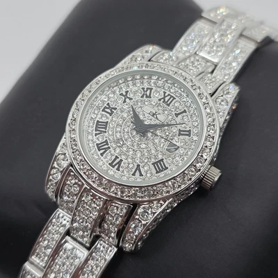 AK Adee Kaye Women AK9-26L Luxury Date Pave Bracelet 11mm Quartz Watch Rhodium - Image 1 of 4