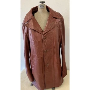 Vintage JC Penney Leather Jacket Mens Xl Honey Brown Coat 70s 3 Button Lined - Picture 1 of 13