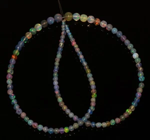 Natural Black Opal Gems 2 to 5 mm Size Smooth Round Beads 14" Strand - Picture 1 of 6