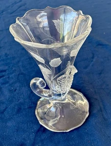 Glass Cornucopia Duncan Miller Etched Vintage Three Feather Passion Fruit Rare - Picture 1 of 8