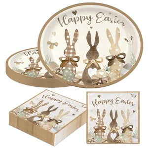 100Pcs Easter Bunny Paper Plates and Napkins Set,Floral Party Supplies for Ki... - Picture 1 of 6