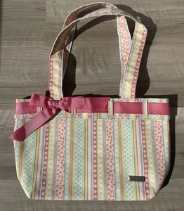 Nuevo Bolso Cartera Longaberger Homestead Pastel Floral Rayas Cinta Rosa - Imagen 1 de 6