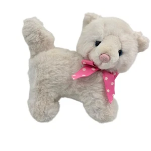 Applause White/Cream Kitten Cat Plush Stuffed Animal Pink Dot Ribbon Pickles - Picture 1 of 6