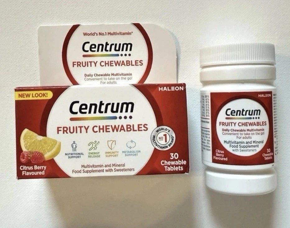 Multivitamínico masticable afrutado Centrum 30 comprimidos | Sabor a bayas cítricas | Paquete Reino Unido Foto 1 de 4