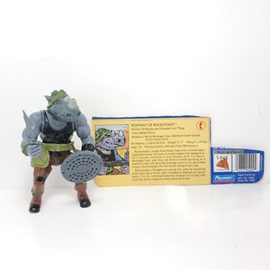 TMNT Rocksteady 1988 Playmates Soft Head Figure Bio Card Belt Shield Knife