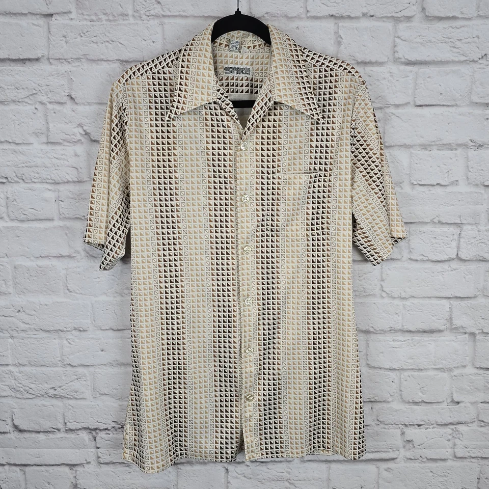 复古 Spire California 男式高 L 恤几何蓝色纹理聚酯纤维 — 第 1/4 张图片