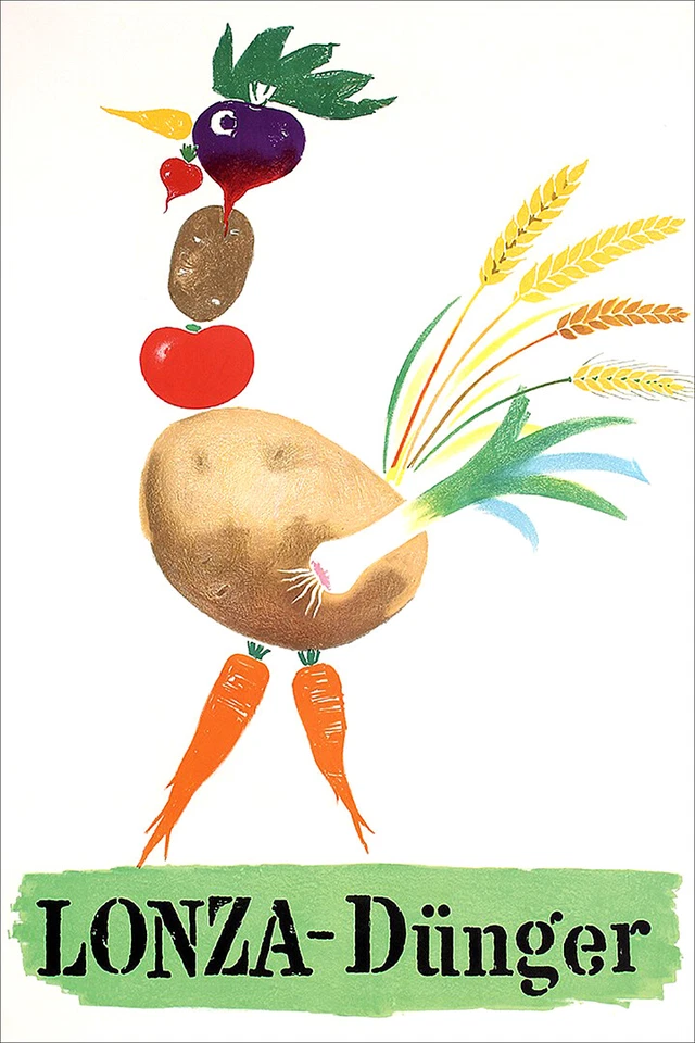 Arte de parede vintage original Lonza Vegetables frango 1949 Leupin - POSTER 20x30 - Imagem 1 de 4