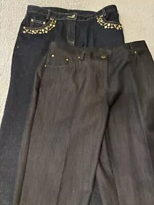 Lot of 2 Ruby Road Womens 1 Grey Pants/1 Blue Sparkle Embellished Jeans 8 Petite - Picture 1 of 16