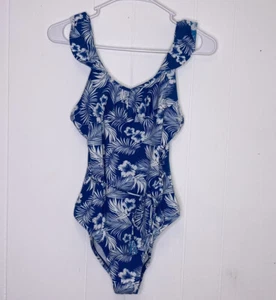 Hobie Girls' One Piece Swimsuit Blue Tropical Floral Hawaiian Print Size 16 - Picture 1 of 3