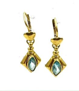 MAGNIFIQUE BOUCLES D'OREILLES OR 18 CARATS - Dormeuses en aigue marine - 3,88 g - Imagen 1 de 2