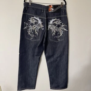 Ablanche Jeans 34x32 Hip Hop Argento Applique Skater Y2K Vintage Deadstock Nuovo con etichette - Foto 1 di 13