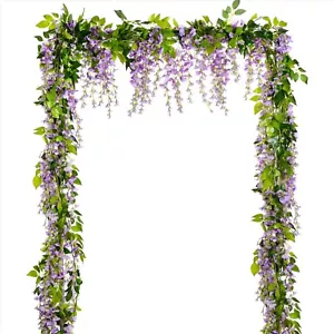 28.8ft Silk Wisteria Vine Garland – 4 Pcs Light Purple Floral Decor for Events - Picture 1 of 9
