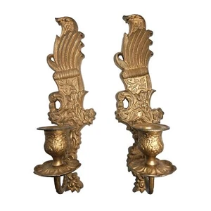 antiguo par de apliques de vela de montaje en pared de hierro fundido ornamentado de finales de 1800 - Imagen 1 de 5