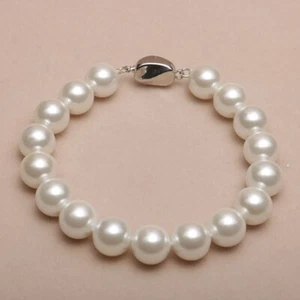 Beautiful AAA+++8-9mm white South Sea round pearl bracelet bracelet 925 silver - Picture 1 of 4