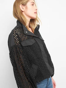 Chaqueta de encaje con ojales Gap $99, nueva con etiquetas, talla mediana, negra, ¡agotada en tiendas! - Imagen 1 de 3