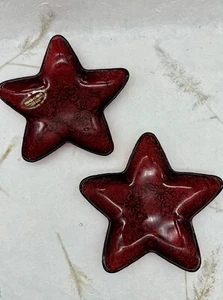 2 CHRISTMAS STAR SHAPED AKCAM TURKISH GLASS DESSERT SNACK PLATES RED SHIMMER - Picture 1 of 15