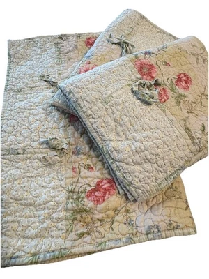 3pcs- Shabby Chic Quilted Pillow Shams Cottage Country Floral Standard Bows Rose - Image 1 of 4