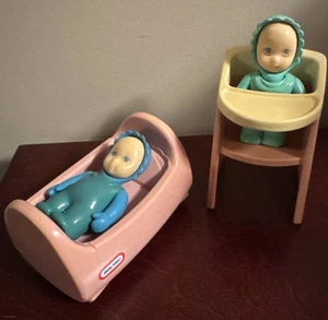 Vintage Little Tikes Puppenhaus 2 Babys Baby Hochstuhl Wiege Kinderzimmer rosa blau - Bild 1 von 15