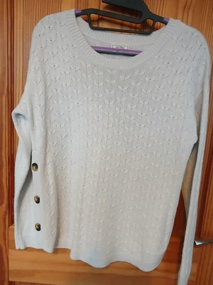 Fat Face cream cable warm jumper, curved hem with button detai 8l - Image 1 of 4