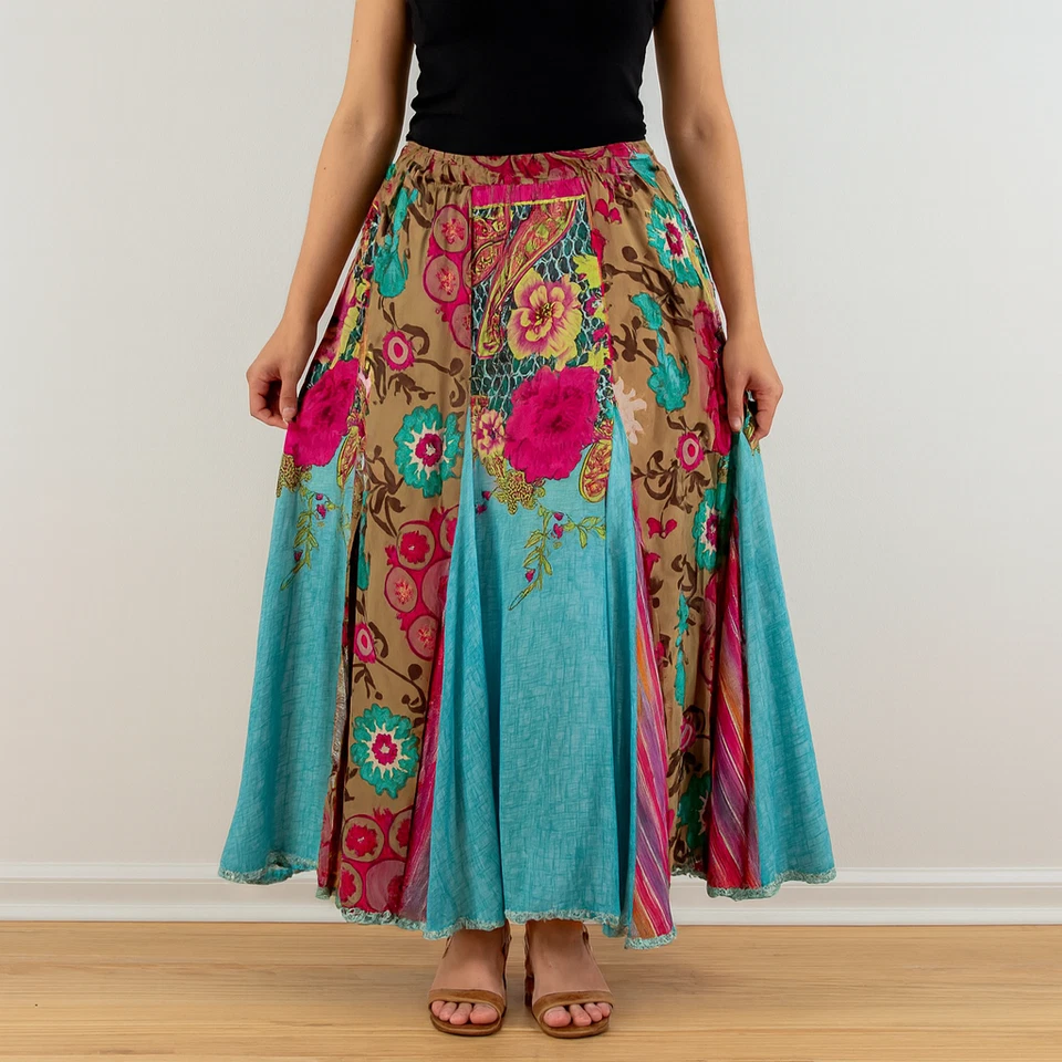 Maxi Falda Suave Alrededores Arrugada Boho Lagenlook Artística Fluida Floral 3X Foto 1 de 4