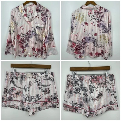 Conjunto de pijama Victoria's Secret para mujer L rosa a rayas floral manga larga y pantalones cortos Foto 1 de 4