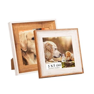 Wooden 5x5 Square Picture Frames with Acrylic -Set of 2- Wall Mount & Table t... - Picture 1 of 7