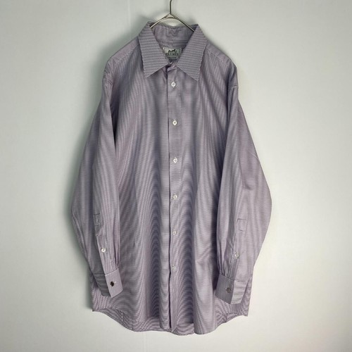 HERMÈS HERMES camicia uomo manica lunga HERMES serie a righe bottoni viola bianco