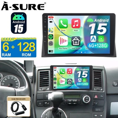 A-SURE DAB+ 6+128G Android 15 Autoradio Wireless Carplay Für VW T5 Multivan Transporter