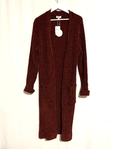 Stitch Chenault Cardigan XL Sweater Burgundy Open Front Long New Soft - Picture 1 of 10