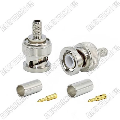 10pcs BNC Male Plug Crimp RF Connector for RG58 LMR195 RG142 RG400 Coaxial Cable - Image 1 of 4