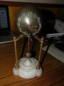 Antique Junghams Art Nouveau Mantle Clock Brass Sphere Alabaster Base Steampunk - Picture 1 of 14