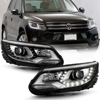 Par de faros proyectores LED DRL cromados para Volkswagen Tiguan 2012-2018 Foto 1 de 4